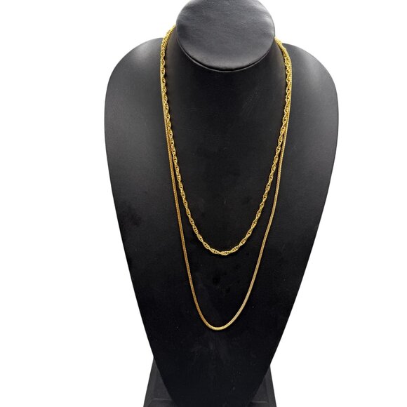 Twisted Rope Double-Strand Layered Chain Necklace Gold Tone - Picture 1 of 6